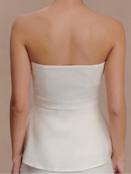 MESHKI Dora White/Cream Linen Strapless Top size medium